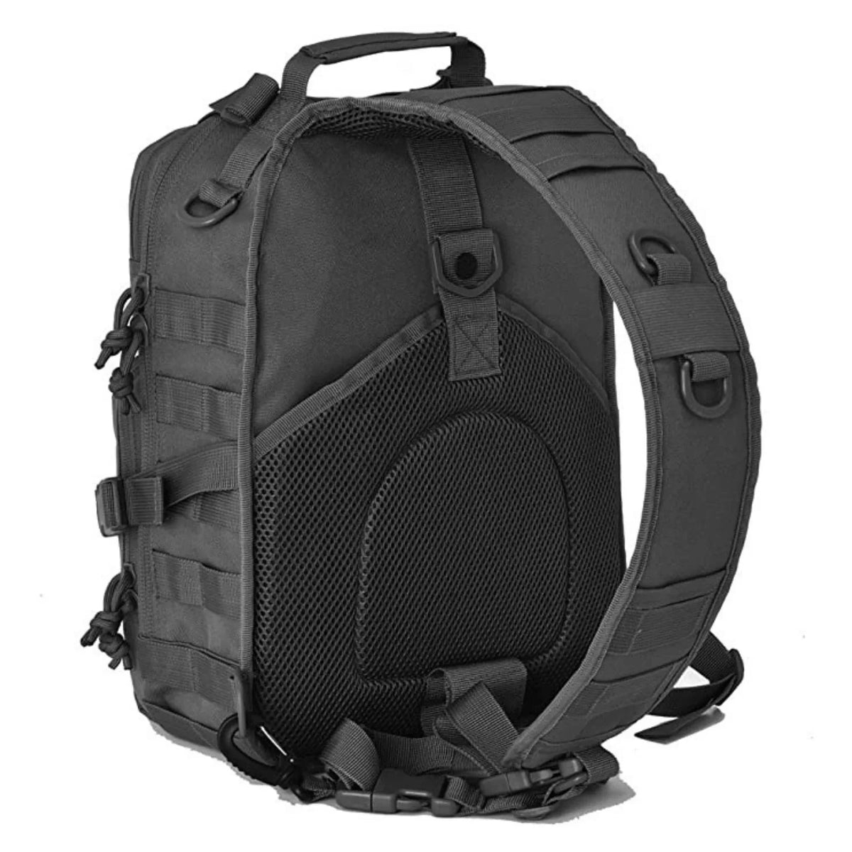 Sling range bag features laid flat displaying interior compartments and organization pockets.