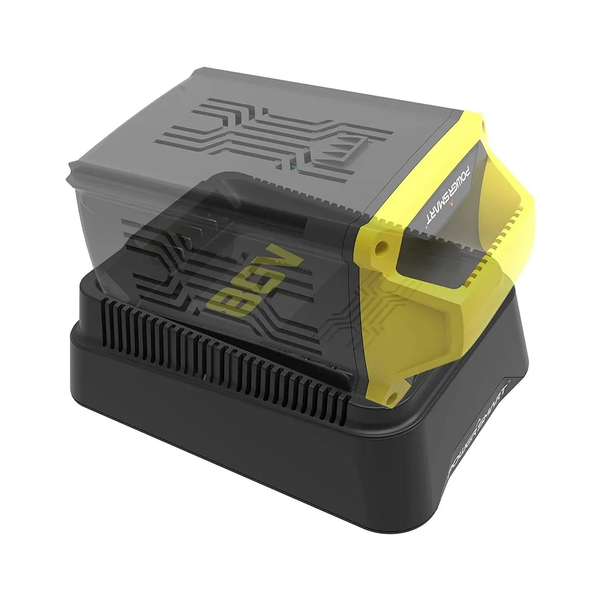 Top view of PowerSmart 80V charger displaying ventilation slots and power cord.