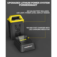 80V 6Ah lithium-ion battery resting on a white background displaying overall design.