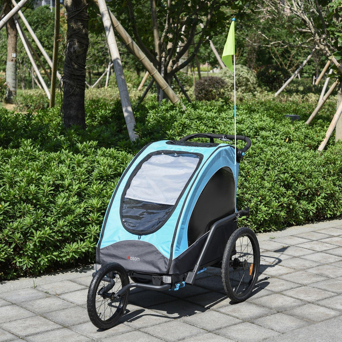 Aosom Child Bike Trailer 3 In1 Foldable Jogger 2-Seat Baby Stroller w/ - Snagva
