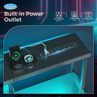 48 Inch LED Gaming Desk With Power Outlet And Shelves
