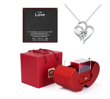 Red Rose Jewelry Gift Box with Necklace