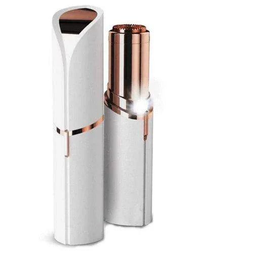 Product packaging of 18K gold-plated painless facial hair remover with pearl white and gold accents.