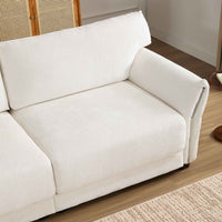 Modern white L-shaped sectional sofa with extra-wide chenille cushions and a built-in USB charging port.