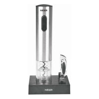 Black electric corkscrew with stainless steel detail on charging base