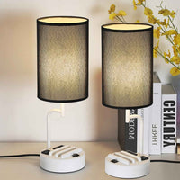 Table Lamp With 3 USB Ports And AC Outlet White Black