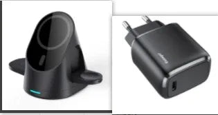Black wireless charger folded and slightly opened, emphasizing sleek design.