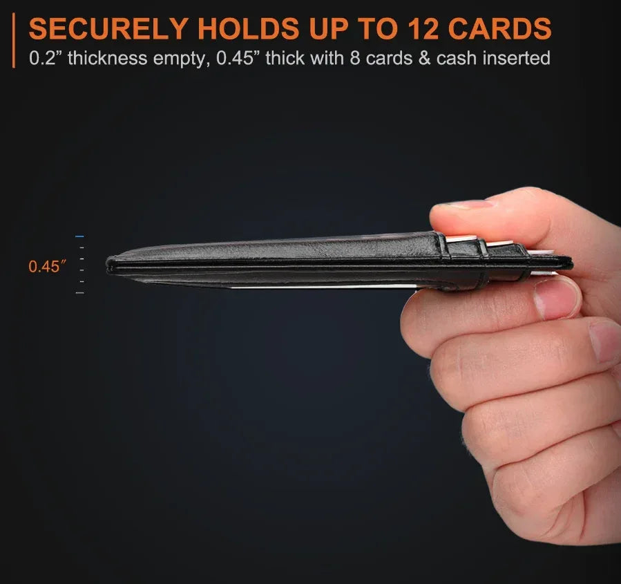 Mens Leather Slim Wallet Credit Card Holder RFID Blocking Pocket ID - Snagva