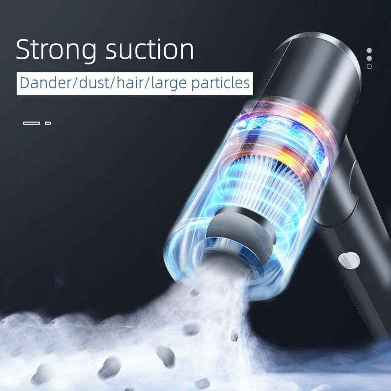 Compact cordless handheld vacuum cleaner in white, designed for quick cleaning of cars and small spaces.