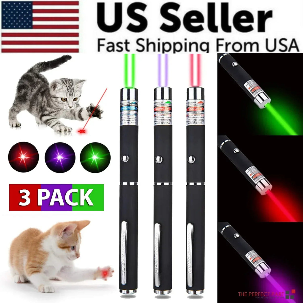 3 Packs 900Mile Laser Pointer Pen Green Blue Red Light Visible Beam - Snagva