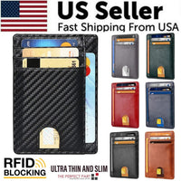 Mens Leather Slim Wallet Credit Card Holder RFID Blocking Pocket ID - Snagva