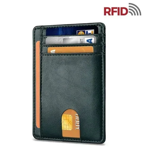 Mens Leather Slim Wallet Credit Card Holder RFID Blocking Pocket ID - Snagva