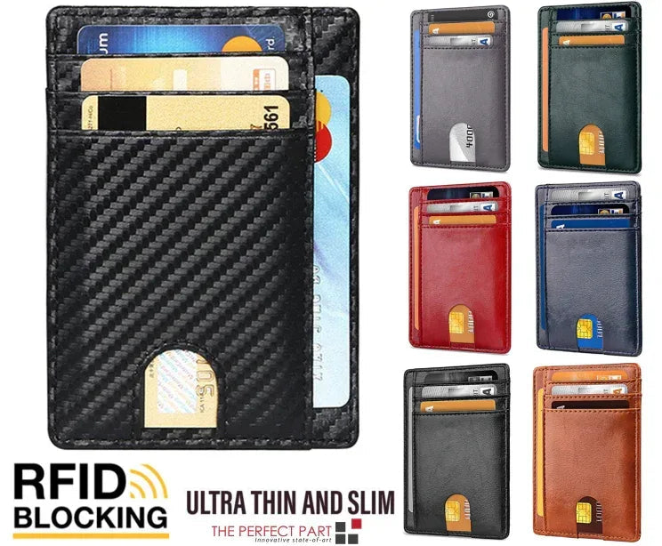 Mens Leather Slim Wallet Credit Card Holder RFID Blocking Pocket ID - Snagva
