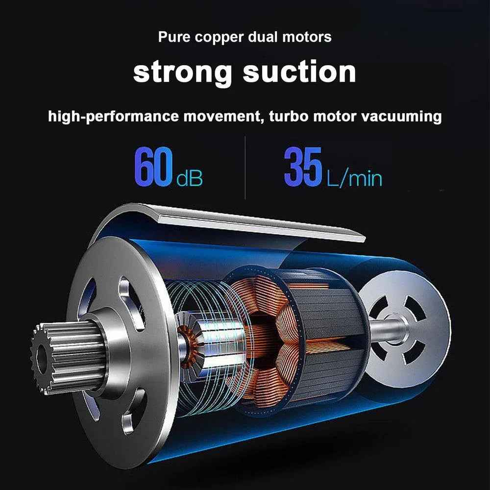 Compact cordless handheld vacuum cleaner with a sleek design, suitable for cleaning car interiors and small spaces.