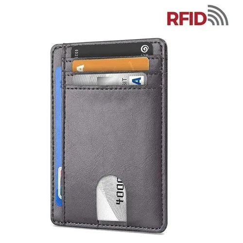 Mens Leather Slim Wallet Credit Card Holder RFID Blocking Pocket ID - Snagva
