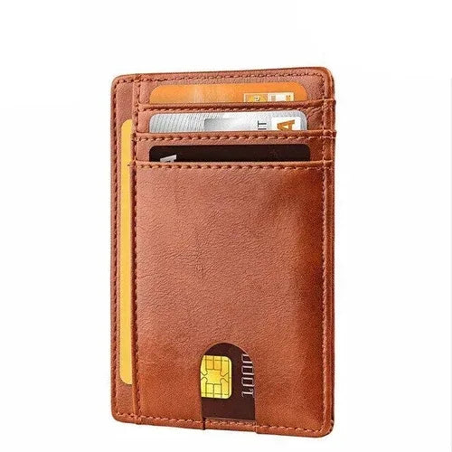 Mens Leather Slim Wallet Credit Card Holder RFID Blocking Pocket ID - Snagva