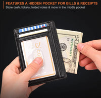 Mens Leather Slim Wallet Credit Card Holder RFID Blocking Pocket ID - Snagva