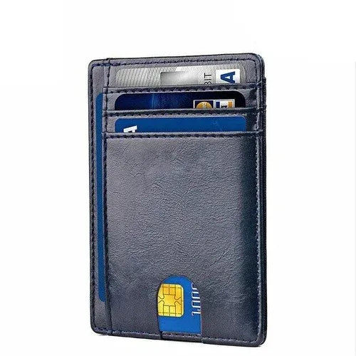 Mens Leather Slim Wallet Credit Card Holder RFID Blocking Pocket ID - Snagva