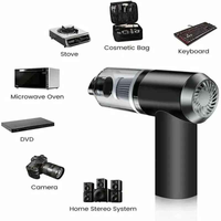 A compact, cordless handheld vacuum cleaner in black, designed for easy cleaning of cars and small spaces.