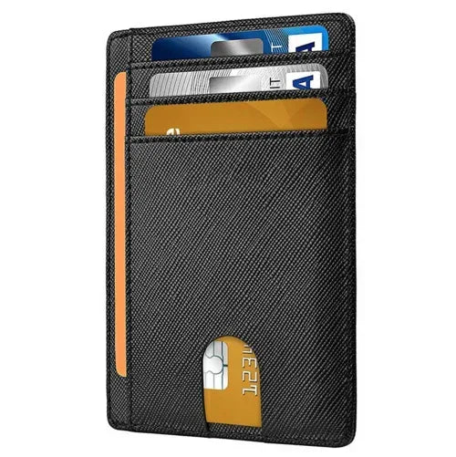 Mens Leather Slim Wallet Credit Card Holder RFID Blocking Pocket ID - Snagva