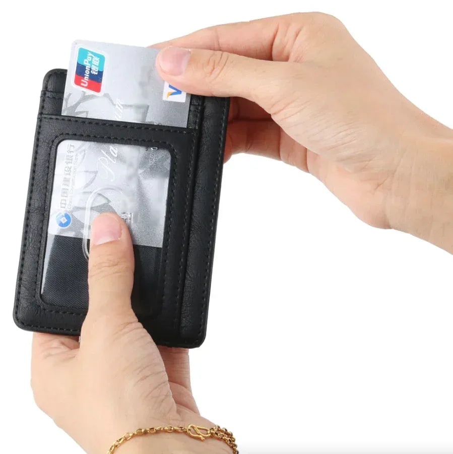 Mens Leather Slim Wallet Credit Card Holder RFID Blocking Pocket ID - Snagva