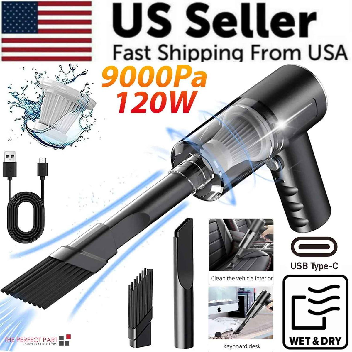 Compact cordless handheld vacuum cleaner in black, designed for portable cleaning in cars and small spaces.