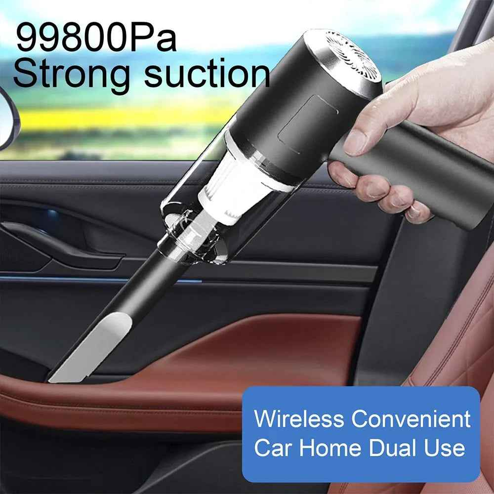Compact cordless handheld vacuum cleaner in white, designed for quick cleaning in cars or small spaces.