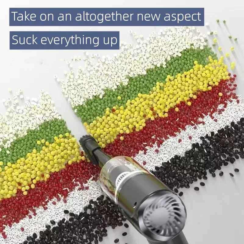 Compact cordless handheld vacuum cleaner with sleek black design, suitable for cleaning cars and small spaces.