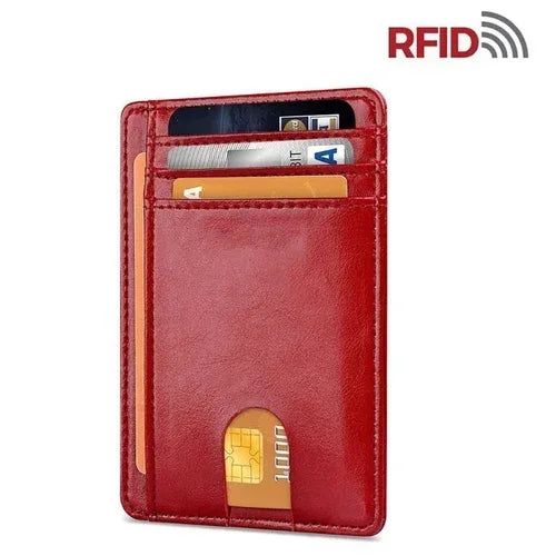 Mens Leather Slim Wallet Credit Card Holder RFID Blocking Pocket ID - Snagva