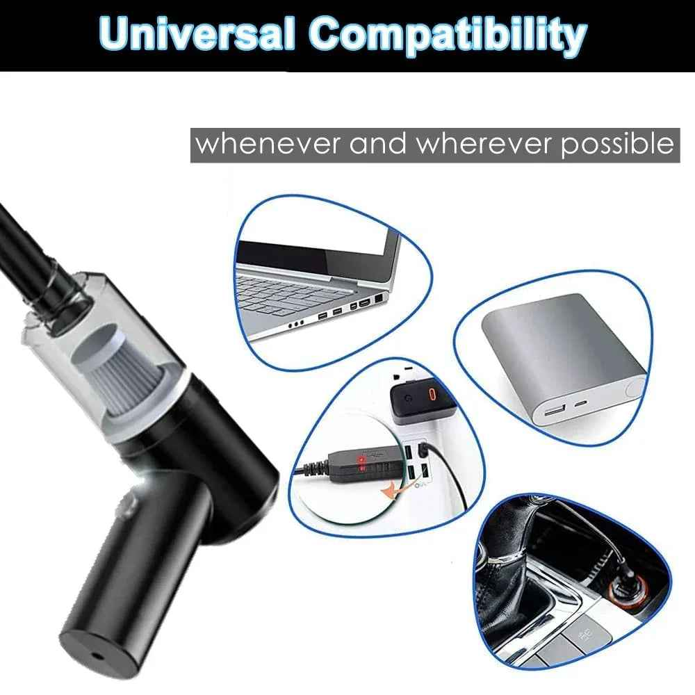 A compact cordless handheld vacuum cleaner with a sleek design, perfect for quick car or home cleaning tasks.