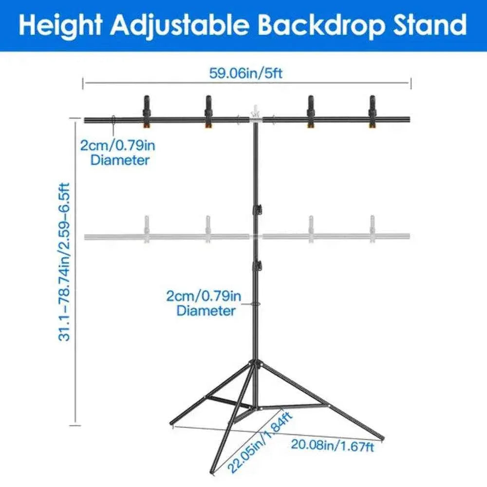 5×6.5FT T-Shape Photo Video Backdrop Stand Heavy Duty Background Stand Adjustabl
