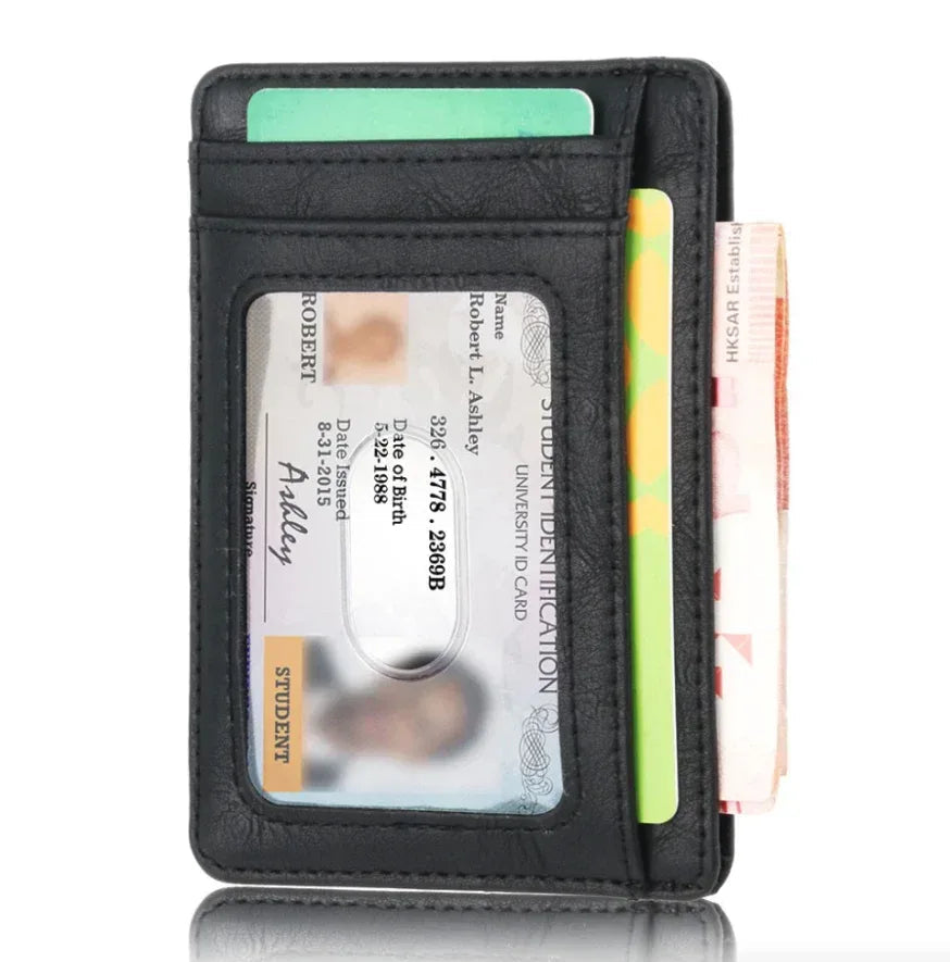 Mens Leather Slim Wallet Credit Card Holder RFID Blocking Pocket ID - Snagva