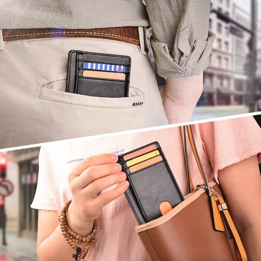 Mens Leather Slim Wallet Credit Card Holder RFID Blocking Pocket ID - Snagva