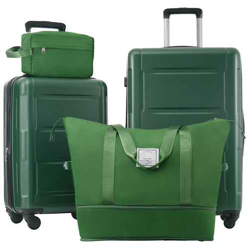Green two-piece luggage set with expandable bags and spinner wheels, designed for lightweight travel.