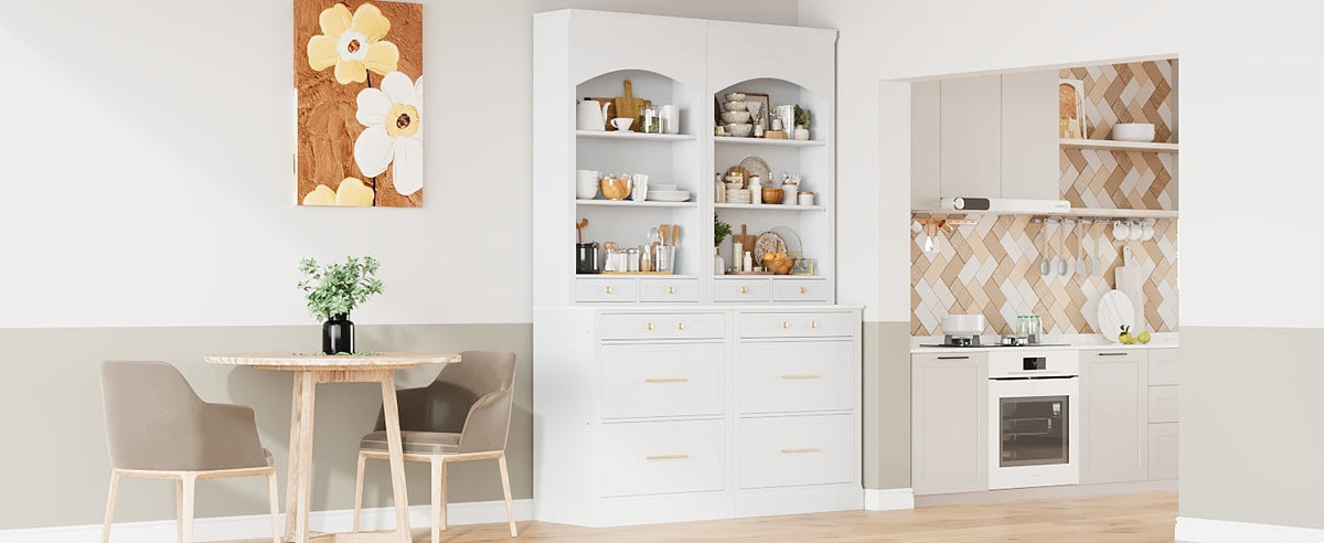 Modern 83.7inch High Kitchen Pantry, Freestanding Tall Kitchen Hutch