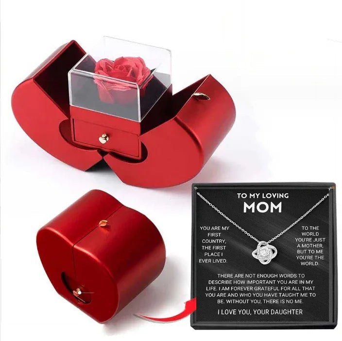 Red Rose Jewelry Gift Box with Necklace