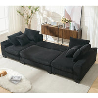 Close-up of sofa frame materials and construction details for the U-shaped sleeper sofa.