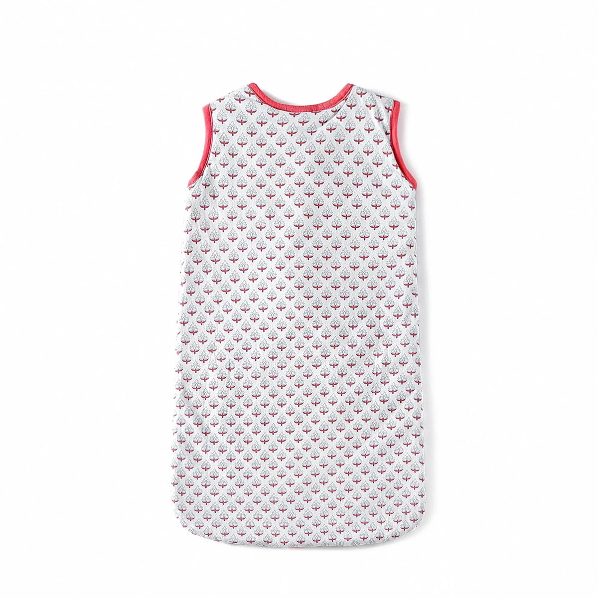 Close-up of breathable cotton fabric detail on lightweight baby sleep bag.
