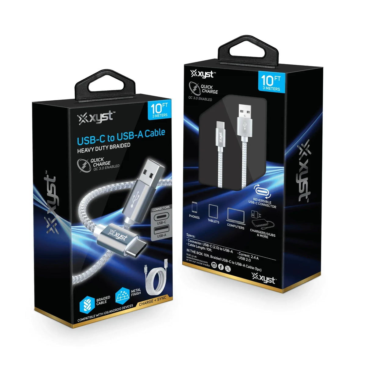 Xyst Charge and Sync USB to USB-C Braided Cable 10Ft - Snagva