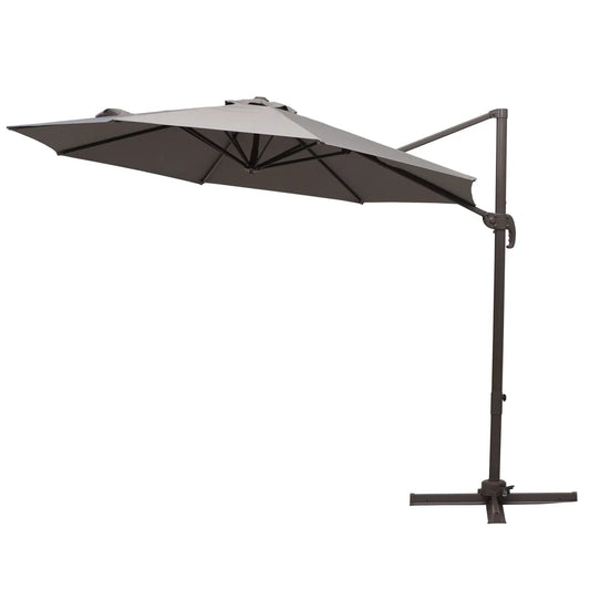 Outsunny 9.7-foot taupe offset cantilever patio umbrella with aluminum steel frame and cross base outdoors