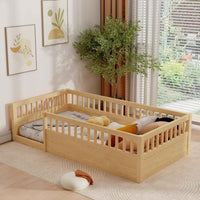 Twin Montessori Floor Bed With High Safety Rails Natural