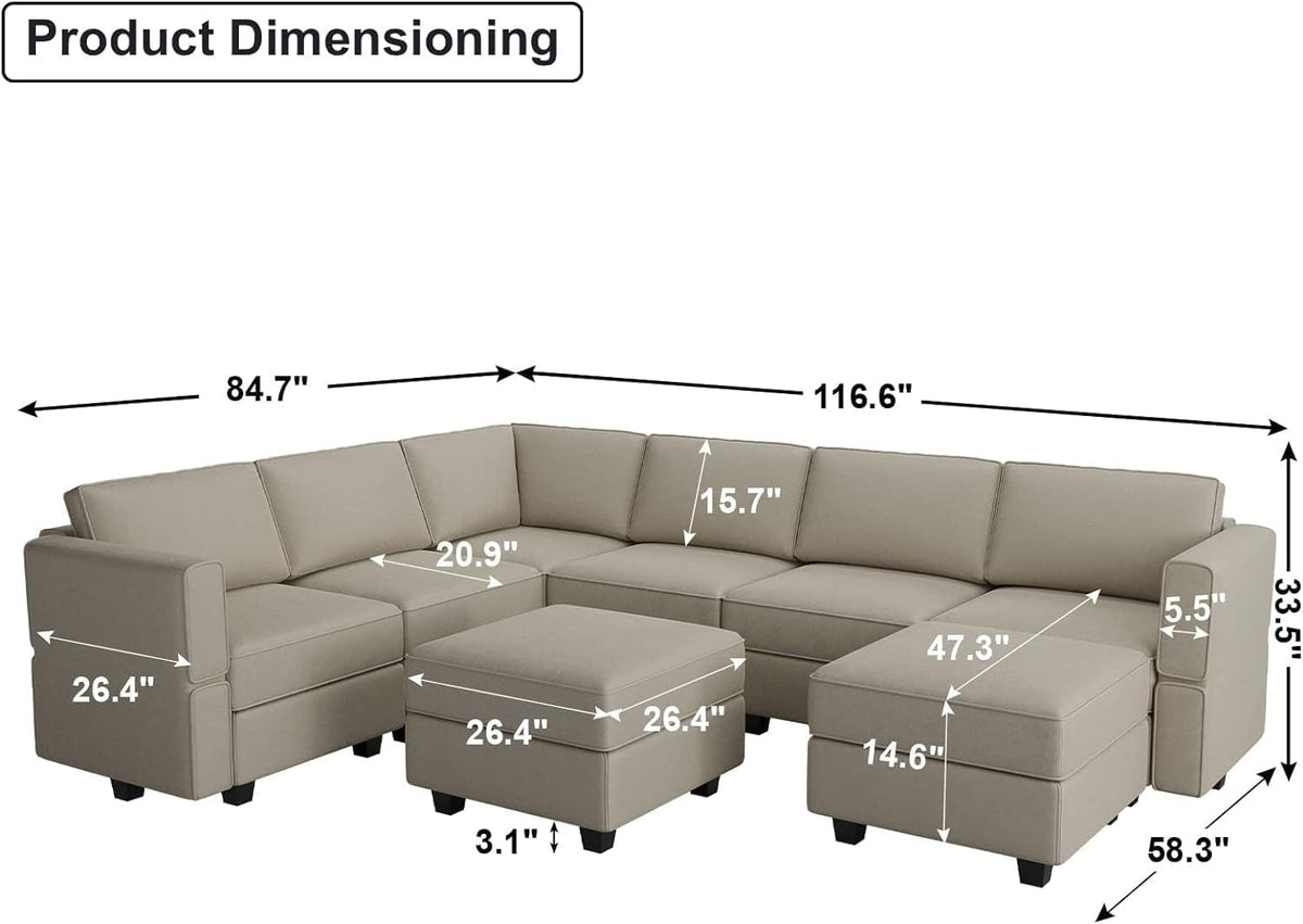 Oversized U Shaped Sectional Sofa With Hidden Storage