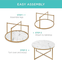Round Coffee Table With Faux Marble Top Cross Leg Design