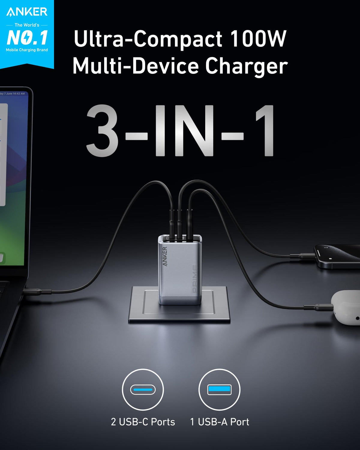 Anker Prime Charger 100W 3 Ports - product view 2