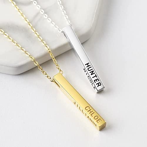 Close-up detail of sterling silver engraved personalized mother necklace with four customizable sides.