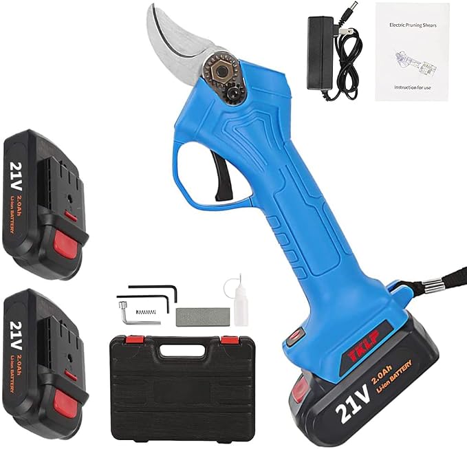 Cordless 21V electric pruning shears with two batteries and charging case
