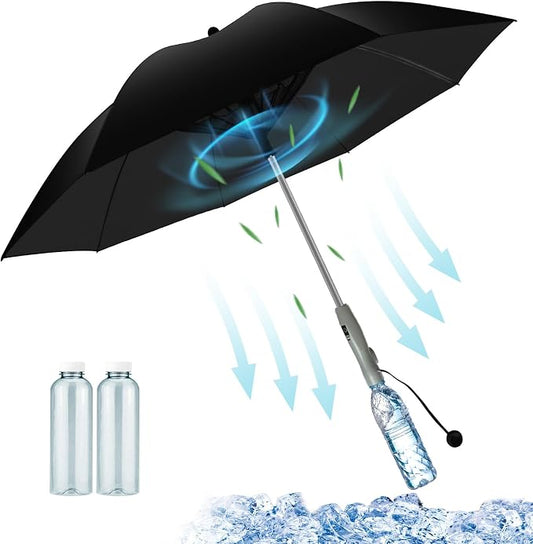 Vbcaol black misting umbrella with built-in fan and external water bottle