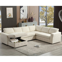 Dimension diagram of beige sectional sofa with chaise, showing 110.75 inches length and 84.84 inches width.