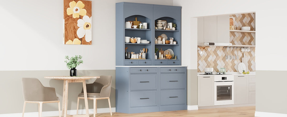Modern 83.7inch High Kitchen Pantry, Freestanding Tall Kitchen Hutch