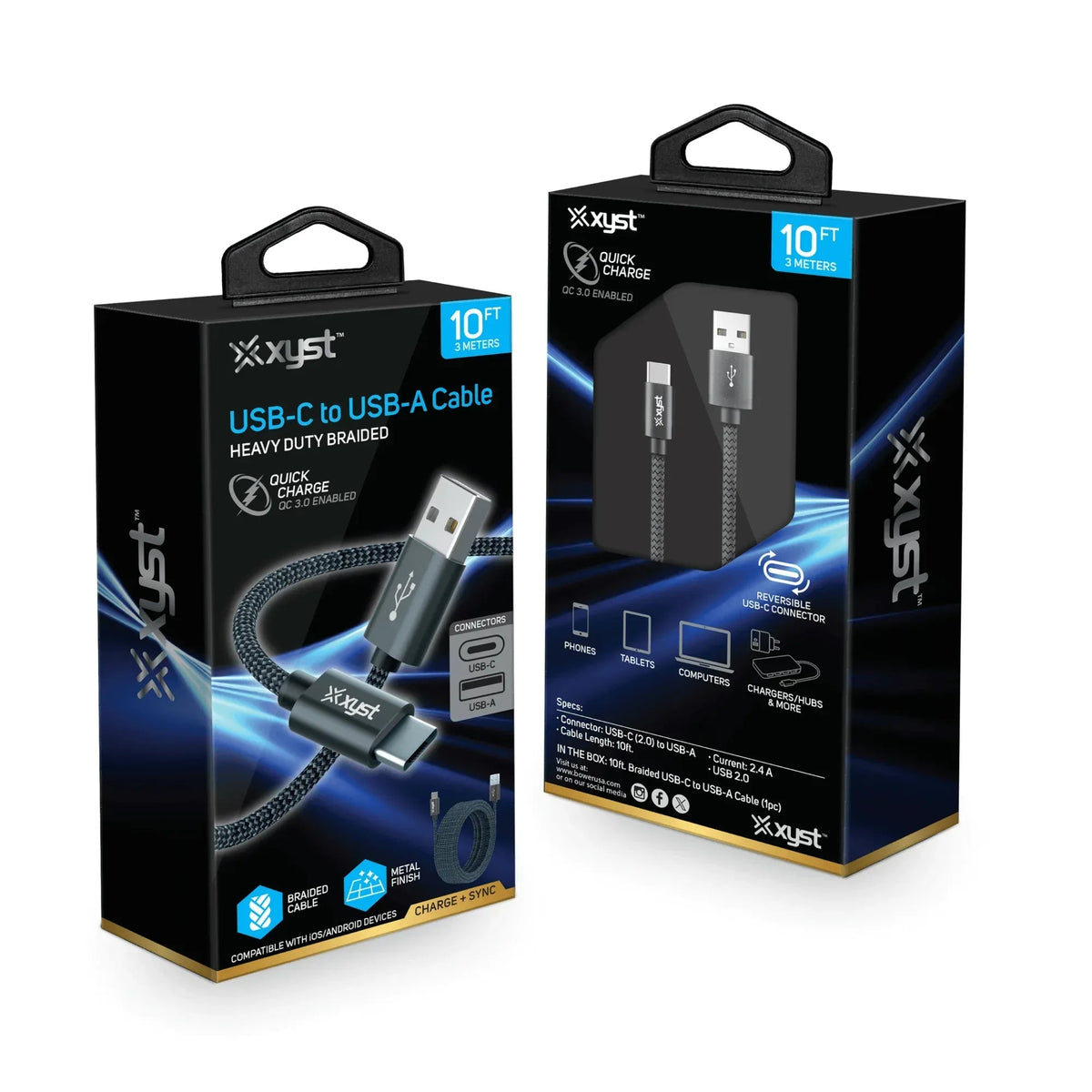 Xyst Charge and Sync USB to USB-C Braided Cable 10Ft - Snagva